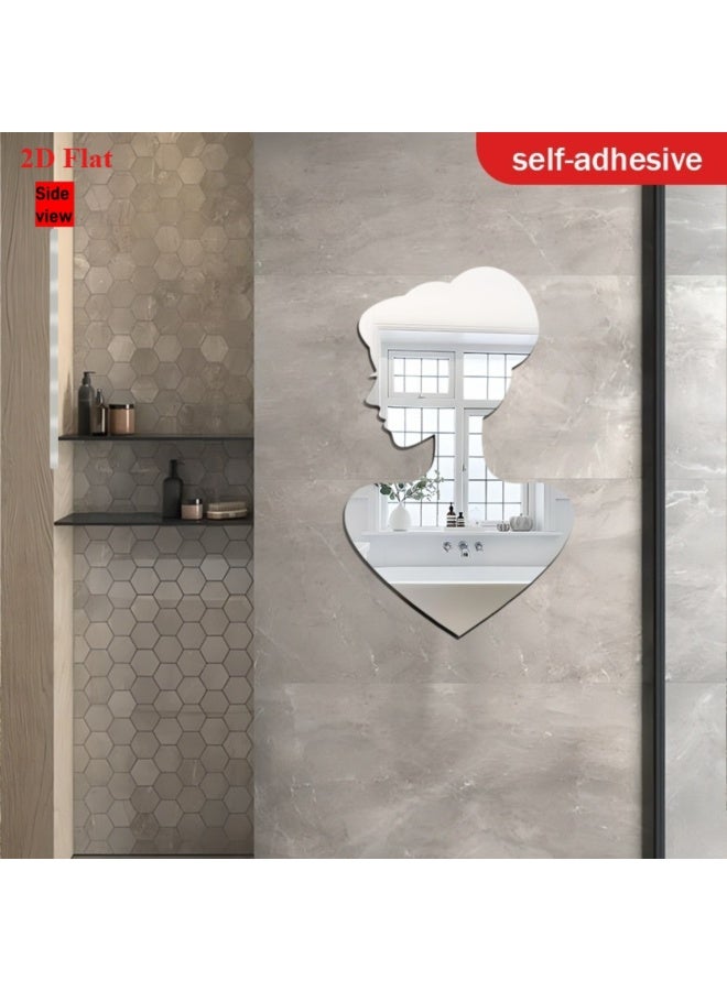 مرآة حائط أكريليك عصرية على شكل رأس سيدة - مرآة ديكور ثنائية الأبعاد غير منتظمة لغرفة المعيشة وغرفة النوم والحمام والمدخل - ديكور منزلي عمودي فريد - Image 2